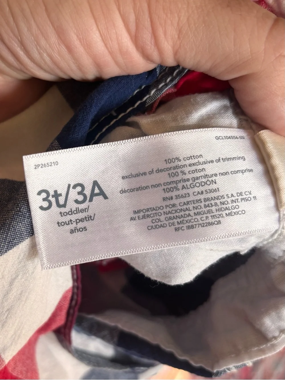 Oshkosh 3T 100% Cotton Red, White, and Blue Plaid Shortalls